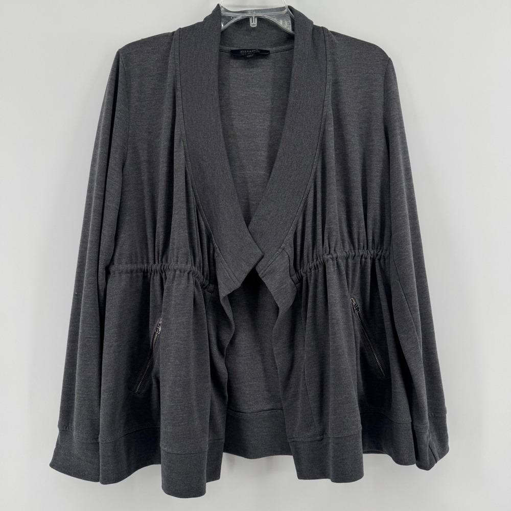 AllSaints Gina DrapeGray  Jacket Cinched Drawstring Waist US 2‎ UK 6 EU 34